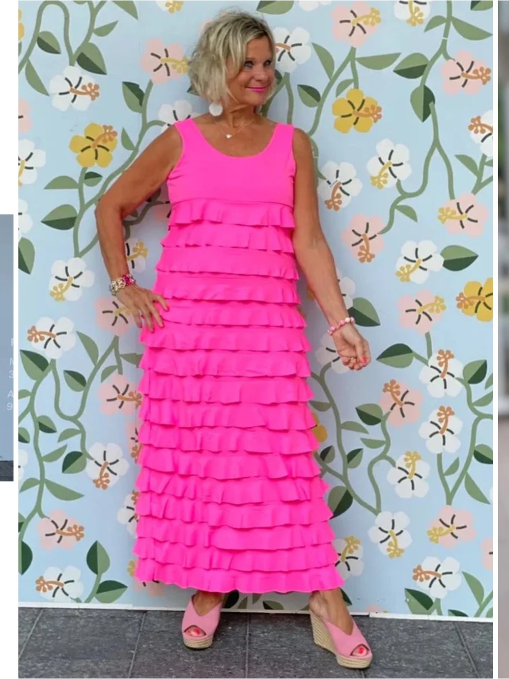 NWT Lulu-B Hot Pink Cha Cha Ruffle Maxi Dress Resort Wear 2X Plus Size Vacation - Picture 2 of 11